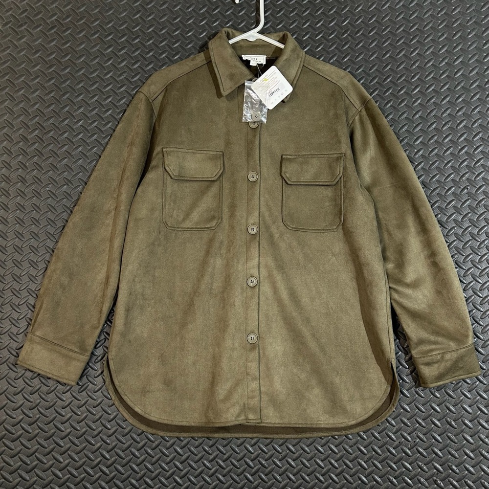 NWT HAVE Los Angeles Olive Green Button Up Long‎ Sleeve Shirt Women's Size Large